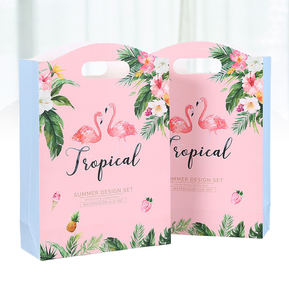 10Pcs Flamingo Design Brown Kraft Paper Bags Party Gift Candy Shopping Bags