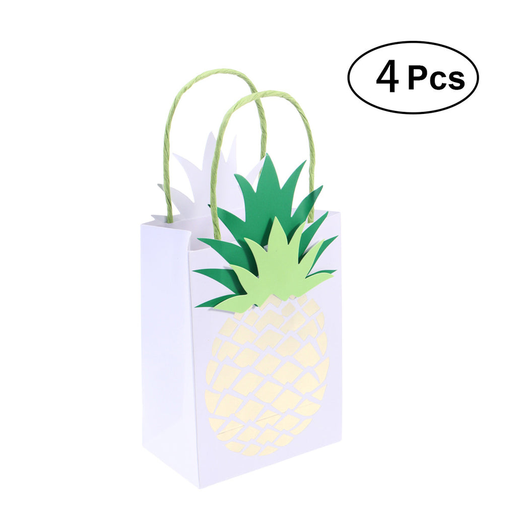 4pcs Hawaii Gift Bag Pineapple Paper Handle Gift Bag Recyclable Paper Bags Party Favor Treat Bag