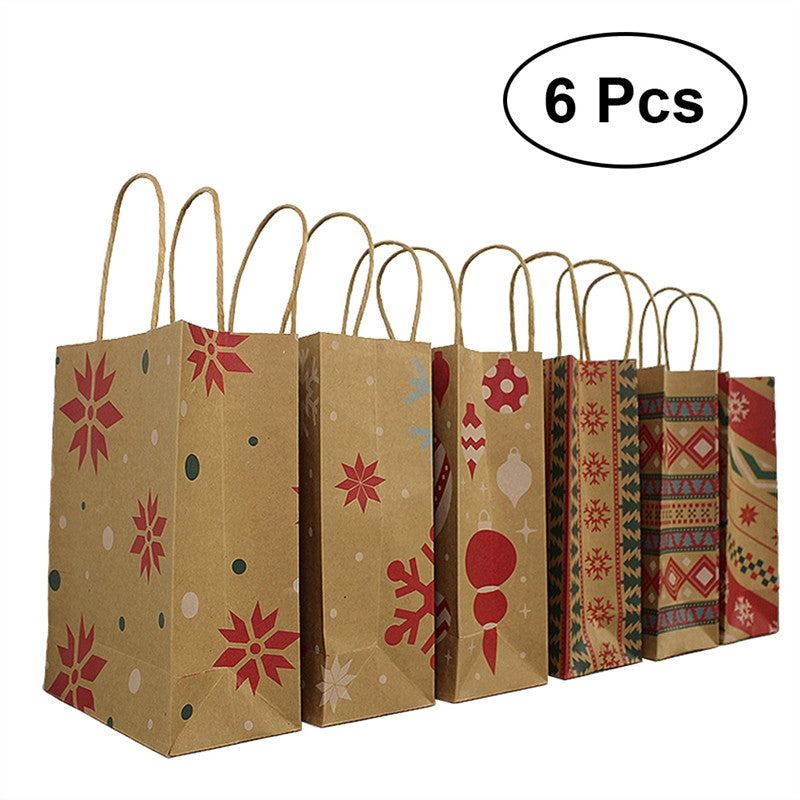 6pcs Kraft Paper Bags with Handle Party Gift Bag Christmas Favor Present Bag Wrapping Bags