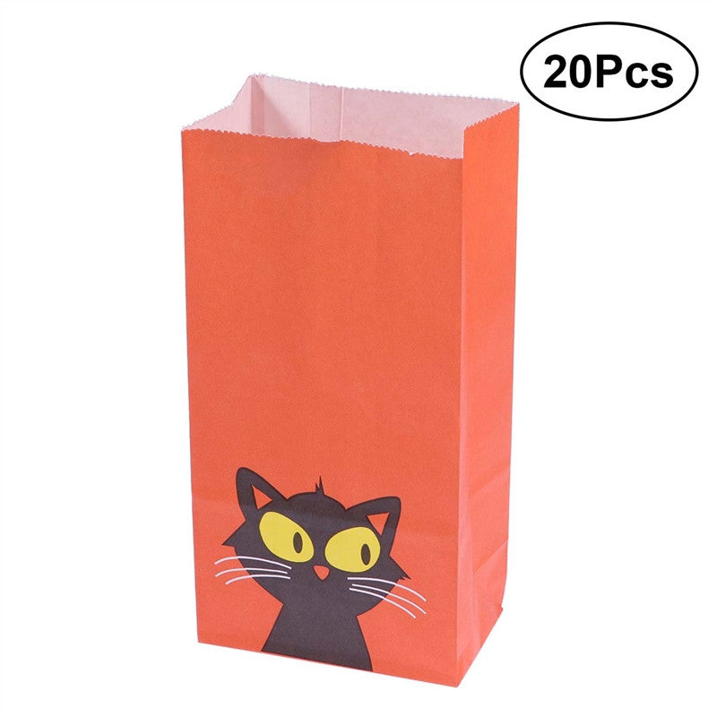 20pcs Halloween Candies Gift Goody Bags Party Favors Paper Bags for Kids (Cat)
